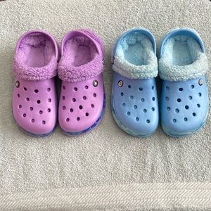 2 pair mock crocs. 1 purple and 1 blue. Fleece lined.